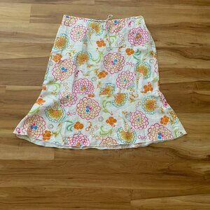 Liz And Jane 100% Linen Skirt Women's XL Multicolor Floral Lightweight Pull On